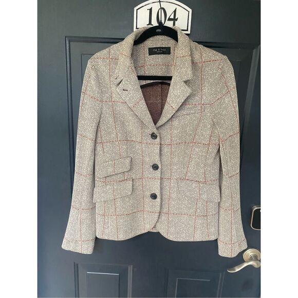 Rag & Bone Slade Blazer Gray Red Check Jacket, Size Medium, MSRP $600 - Picture 4 of 14